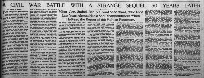 Major General Stahel's recollection of the Battle of Piedmont from a New York Times on August 10, 1913