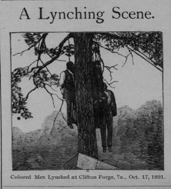 Charles Miller, John Scott, William Scott, and Robert Burton were lynched near this location on October 17, 1891. Photo from the Richmond Planet, an African American newspaper. 