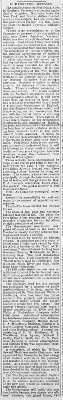 Article in the Bennington (VT) Banner dated March 24, 1893 that speculates to the reasons behind the commissioning of Fort Ethan Allen.
Demonstrates the ever changing nature of International Relations.