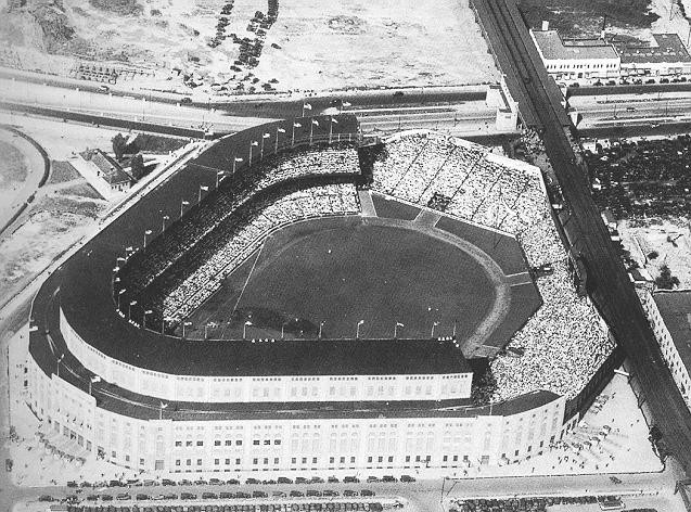 Aerial view of Yankee Stadium as it looked from 1928 - 1936 before night time baseball. 