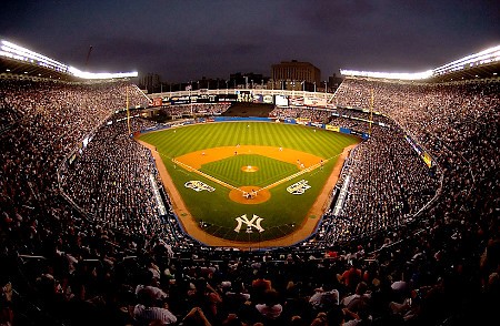 Yankee Stadium at night. 