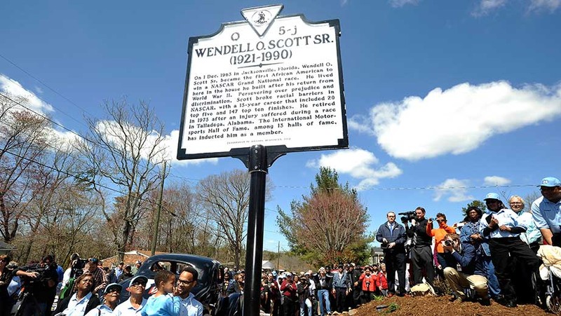 This marker honors the late NASCAR driver Wendell Scott Sr. It was unveiled in April 2013 and is located next to Scott’s former home in Danville.