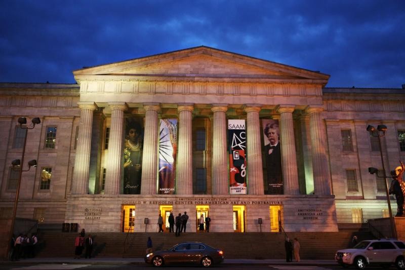 The Smithsonian American Art museum pictured in the late evening. 