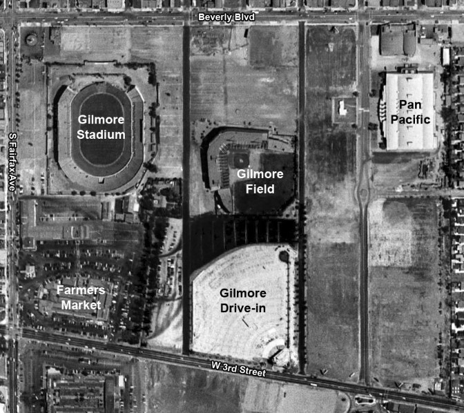 Aerial view of Gilmore Stadium. Select satellite view and zoom in on map to see relation to CBS Television City.