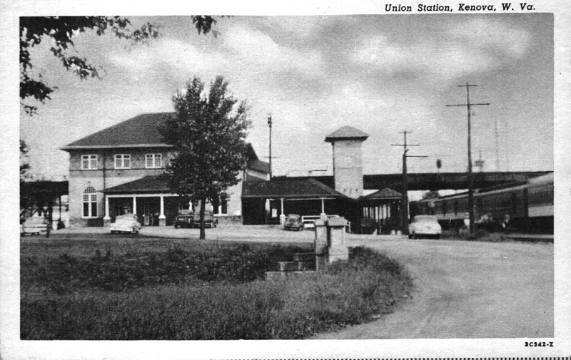 Union Station postcard from the Thacker's Variety Store on Chestnut Street. A caption on the back reads "More coal passes through this station than anywhere in the world." 