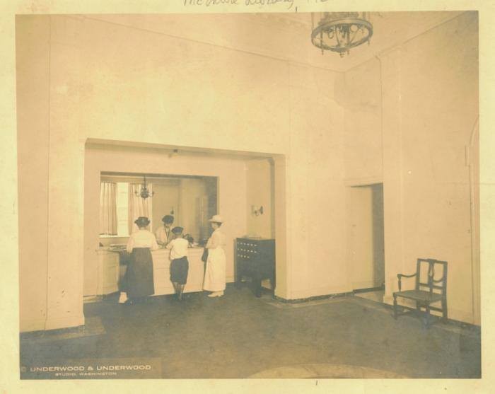 The interior of the McIntire Building when it served as Ablemarle County's library. Circa 1922. Courtesy of the ACHS