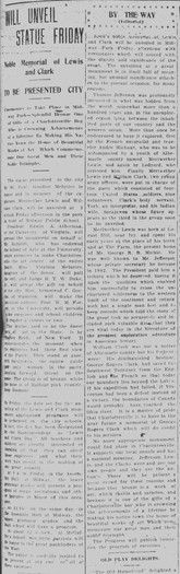 November 19, 1919 Daily Progress article on statue unveiling information. Courtesy of the Virginia Center for Digital History at the University of Virginian. 