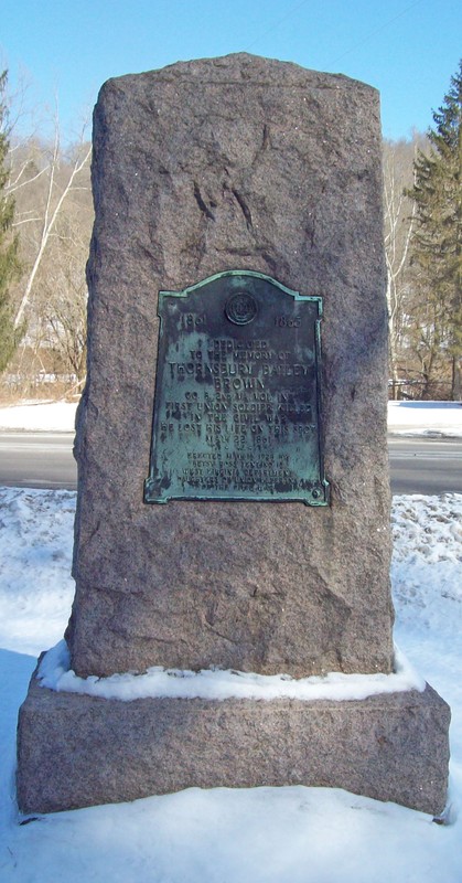 Monument to Thornsbury Bailey Brown, the first Union soldier killed in the Civil War by Confederate troops. Located near the Fetterman Bridge on Rt. 50, Grafton, WV. Photo taken by Juanita DeBerry