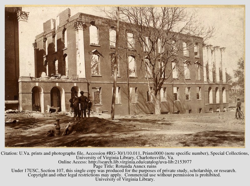 Ruins of the Rotunda Annex from the 1895 fire. Courtesy of the Library of the University of Virginia.