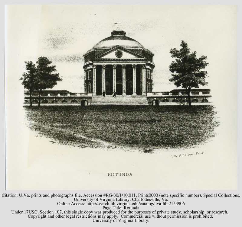 Drawing of the Rotunda, 1846. By Peter S. Duval. Courtesy of the Library of the University of Virginia.