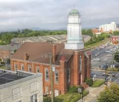 An aerial view of the church