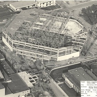 The coliseum addition being built in late 1979.