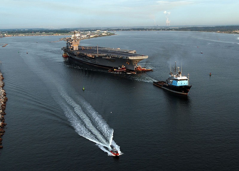 Decommissioned aircraft carrier John F. Kennedy (CV 67) departs Naval Station Mayport en route to Norfolk, Va.