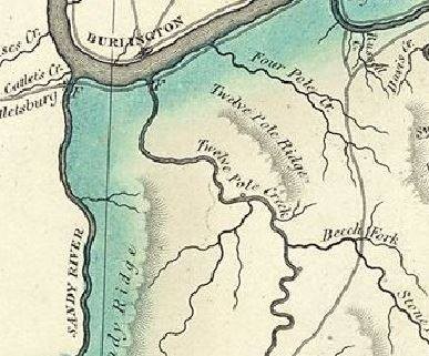 1826 map showing Twelve Pole Creek.