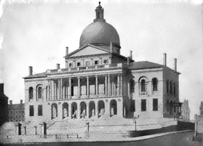 Massachusetts State House in 1827, drawing by Alexander Jackson Davis. 