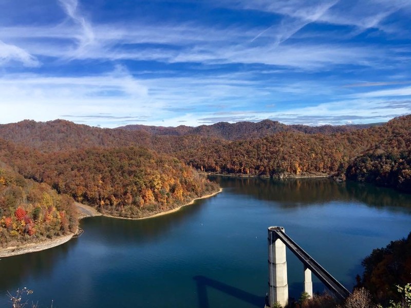 A look at the lake and dam during autumn.