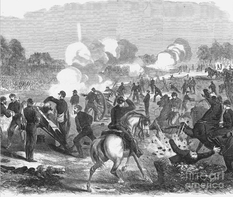 This 1862 depiction of the Seven Day's Battle shows the Union trying to hold off the attacks by the Confederacy. 