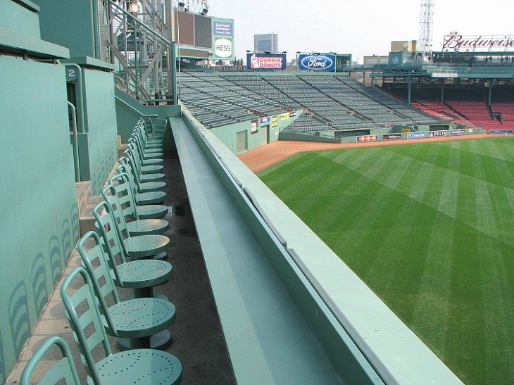 Seats atop the "Green Monster". A new seating section atop the wall with seats for 274 fans (the seats were added in 2002–2003). Photo by Bernard Gagnon. 