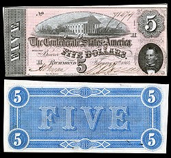 The capitol building was featured in Confederate Currency, such as this 1864 $5 bill