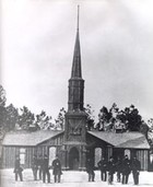 Late 1800s photo of the Poplar Grove Church, the cemetery's namesake