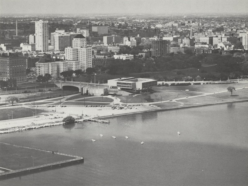 Aerial view of The War Memorial Center after it was built