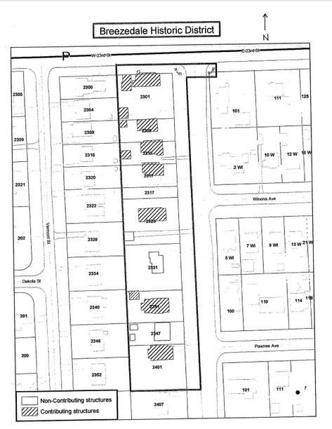 Plan map of Breezedale Historic District from NRHP nomination (Nimz 2005)