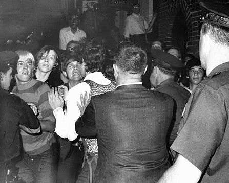 An image from the Stonewall riots that followed in the wake of the police raid. New York Daily News.