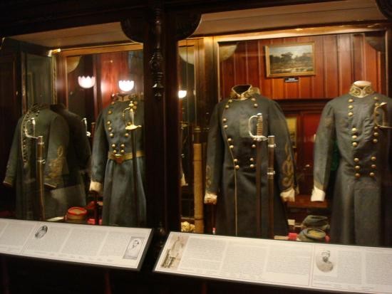 Some of the Confederate uniforms on display within the museum.
