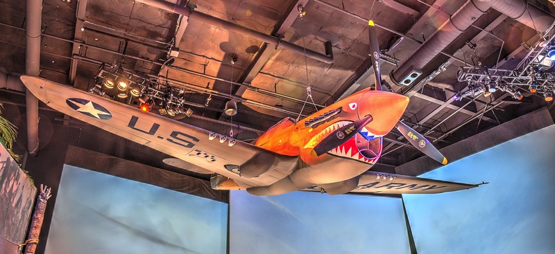 One of the museum's more popular exhibits are its World War II aircraft, such as this Curtiss P-40 Warhawk fighter plane.  