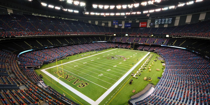 This photo is a picture of the inside of the Superdome. Here is the field where the New Orleans Saints play their home games.