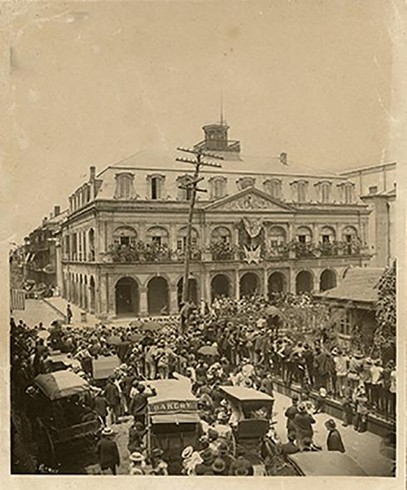 History view of the Cabildo. Image courtesy of the Tulane School of Architecture/New Orleans Preservation Timeline Project. 