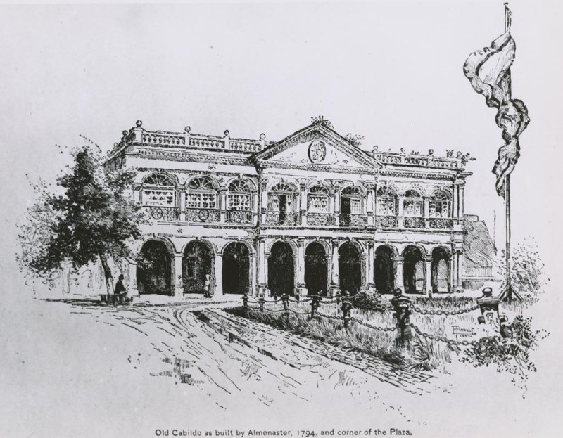 The reconstructed Cabildo as it would have looked in 1794 following the 1788 fire. Reconstructions were financed by philanthropist Don Almonester. Illustration dates to 1890. Courtesy of the Louisiana State Museum