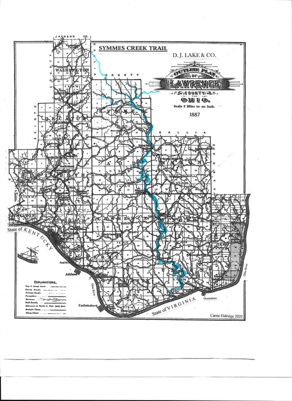 Route of Symmes Creek Underground Trail Across lawrence County, Ohio.