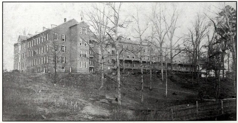 College Building on the left, connected to the Monastery on the right. 