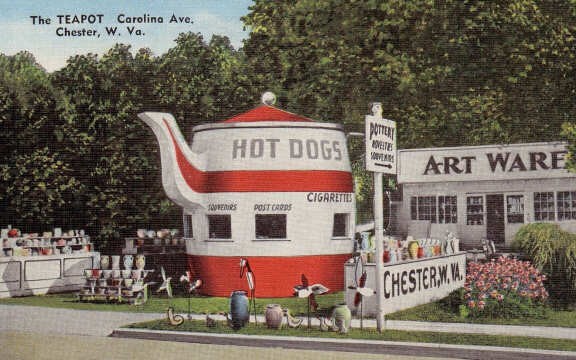 World's Largest Teapot postcard from the 1950s.
This is a colorized version of a Black and white postcard.