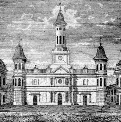 Rendering of the facade, from "Gibson's Guide and Directory of the State of Louisiana"(1838).