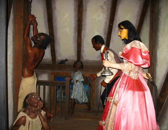 The former, now defunct, historically themed wax museum in the French Quarter, the Musée Conti Wax Museum, on Conti Street, traditionally included a scene depicting abused slaves in Madame LaLaurie's attic