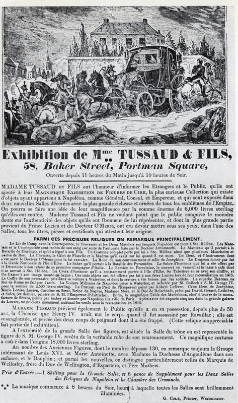 Poster for the Tussaud wax figure's exhibition, London 1835.