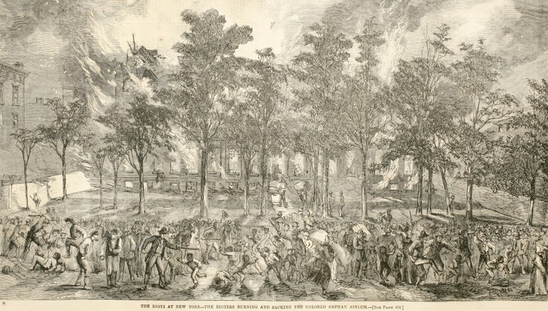 Drawing of the mob burning the orphanage 