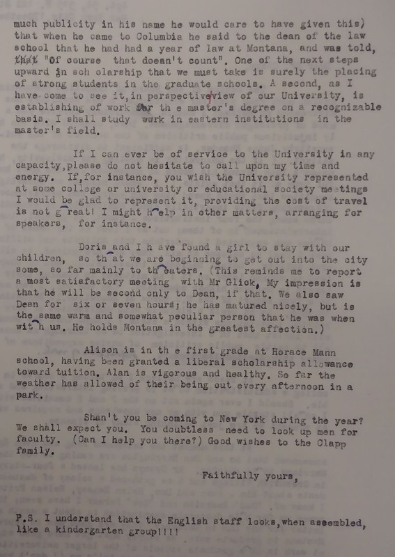 A 1942 letter comparing the English faculty to kindergarteners