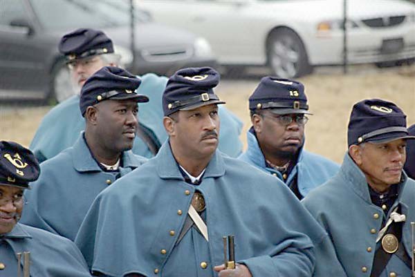 A reenactment of the United Stated Colored Troops' 13th Infantry Regiment, the troops who garrisoned the fort, during the commemoration of the opening of the Fort Negley Visitors Center in 2007
