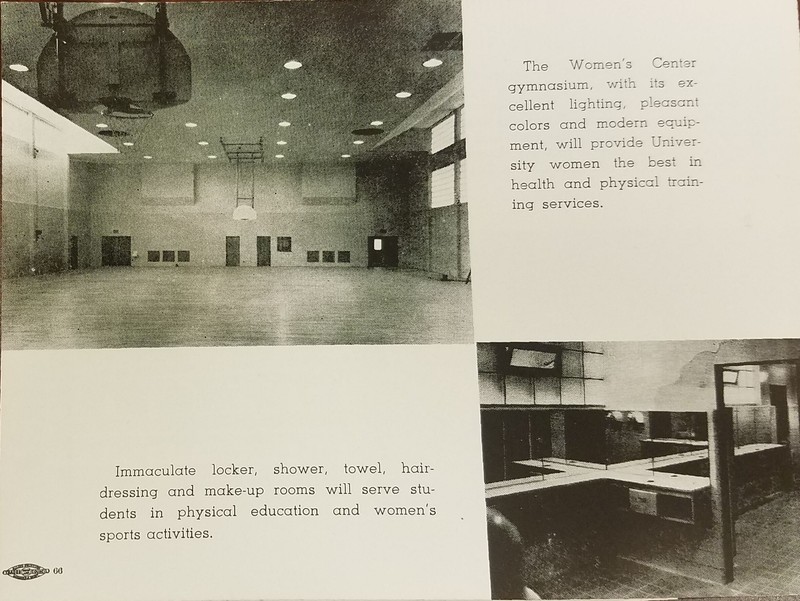 The new gym and locker rooms were a major improvement over facilities in the Old Gym. The new gym recieved continued improvements like painted lines for various sports. (Photo Undated)