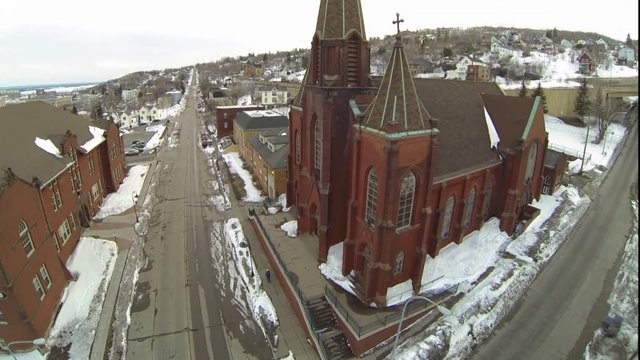 View of the cathedral, now the Sacred Heart Music Center, and the Cathedral School across the street