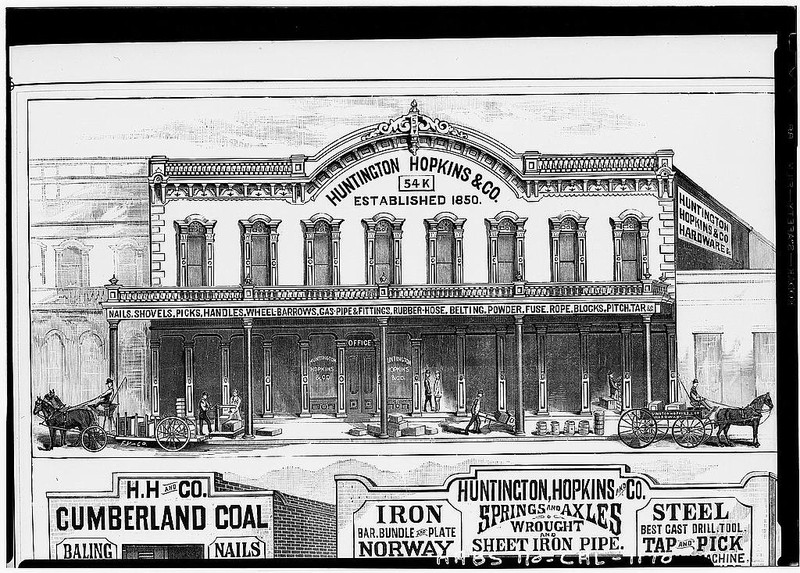 After the Central Pacific moved its headquarters to San Francisco, Huntington & Hopkins remodeled the building in 1879--adding ornamentation to the facade that survived well into the 20th Century.