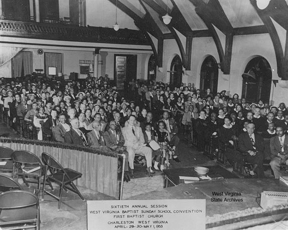 A photo of a church service at the First Baptist Church in Charleston. A good depiction of what Rev. Martin Luther King, Jr. was looking at when he gave his speech.