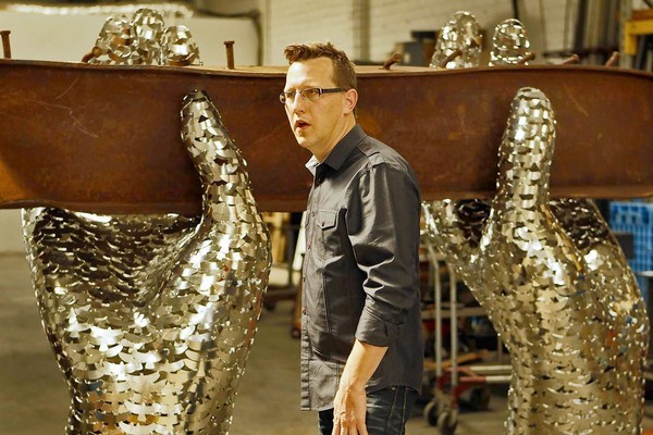 Heath Satow with his 9/11 Memorial Sculpture