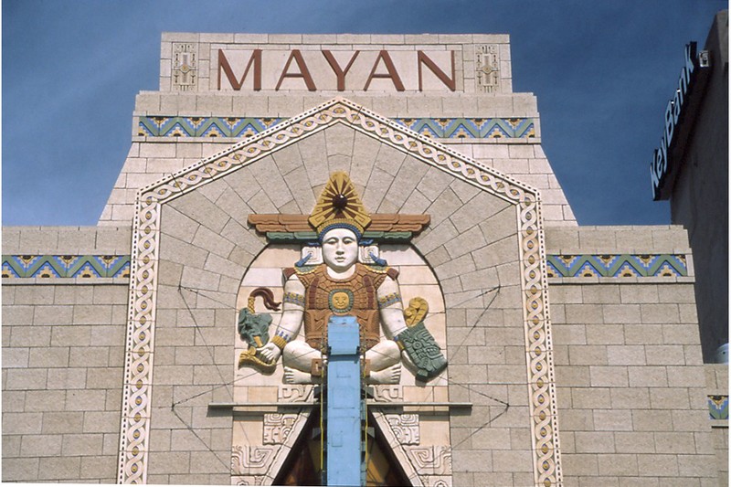 Closeup of the beautiful stonework on the top of the building.