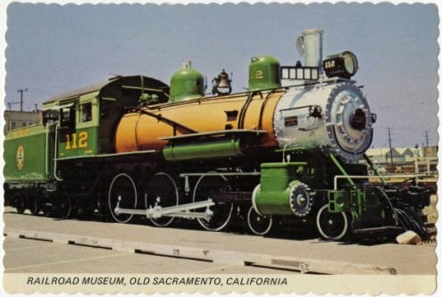 A 1977 postcard for the Museum, which had only opened the year before, features one of its historic locomotives. (Sacramento Public Library Digital Room)