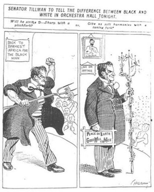 Chicago Tribune cartoon, published November 27, 1906, demonstrating the Janus-like duality that could lead Tillman to deliver a tirade somedays while remaining calm on others.