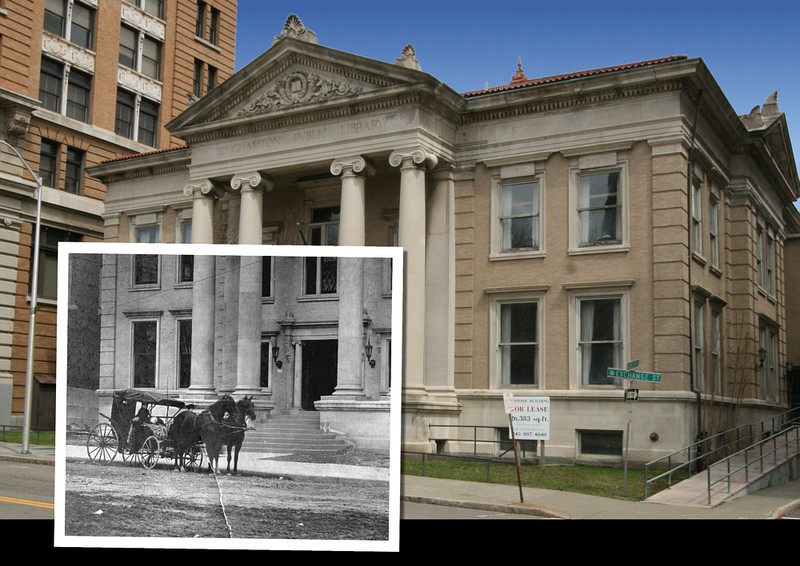 Photo composite, Carnegie Library today with ca. 1905 inset.